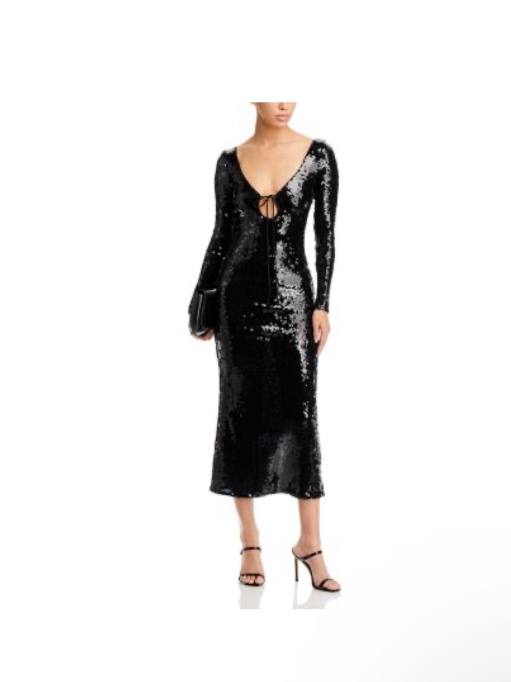 Bardot Black Sequin Long-Sleeve Midi Dress